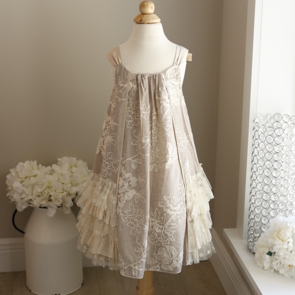 Linen Dress Silk Soutache Lace Embellished Couture Beach Portrait Party Size 10 - Picture 8 of 9